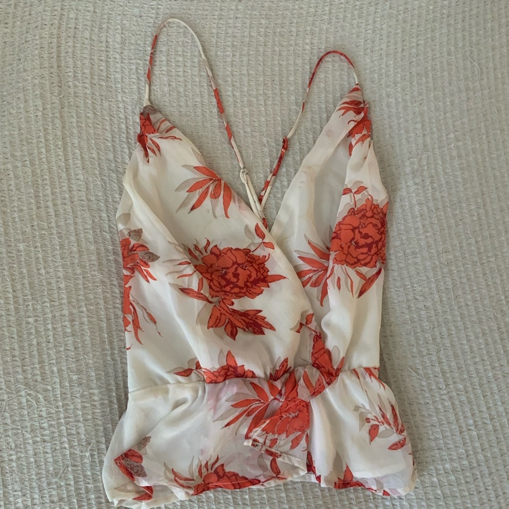 Revolve x ASTR The Label Ivory Strappy Floral Cami Blouse Flowy Tank Top Summer